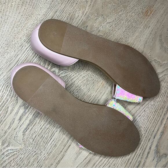 Steve Madden Sidestep Mermaid Sequin Sandal Flat Open Toe Shoe Pink Size 8.5 - Picture 3 of 9